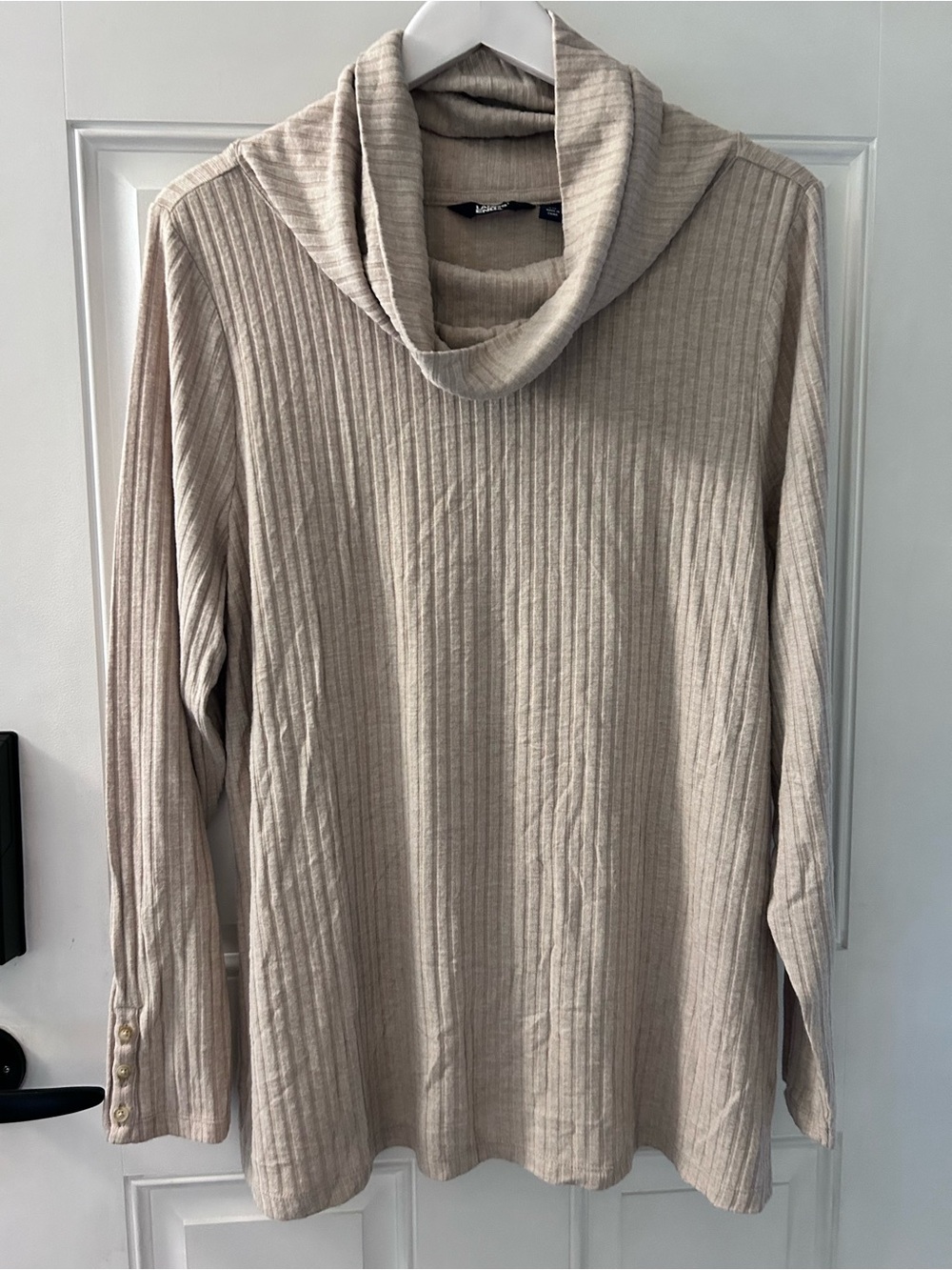 Lands' End Ribbed Cowl-Neck Sweater in Beige